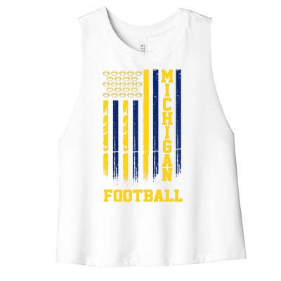 Michigan Football Fan American Flag Women's Racerback Cropped Tank