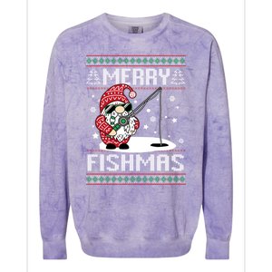 Merry Fishmas Fishing Gnome Christmas Santa Fisher Gift Colorblast Crewneck Sweatshirt