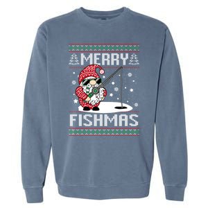 Merry Fishmas Fishing Gnome Christmas Santa Fisher Gift Garment-Dyed Sweatshirt