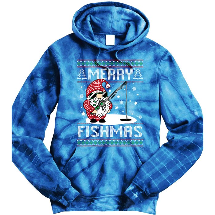 Merry Fishmas Fishing Gnome Christmas Santa Fisher Gift Tie Dye Hoodie