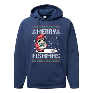 Merry Fishmas Fishing Gnome Christmas Santa Fisher Gift Performance Fleece Hoodie