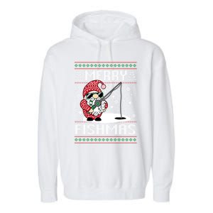 Merry Fishmas Fishing Gnome Christmas Santa Fisher Gift Garment-Dyed Fleece Hoodie