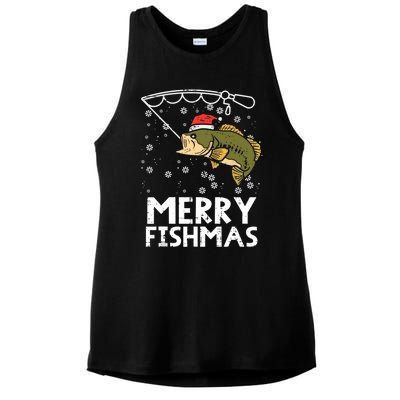 Merry Fishmas Fish Fishing Christmas Pajamas Christmas Gift Ladies PosiCharge Tri-Blend Wicking Tank