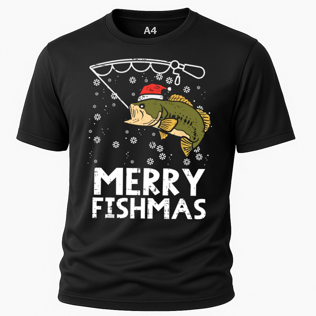 Merry Fishmas Fish Fishing Christmas Pajamas Christmas Gift Cooling Performance Crew T-Shirt