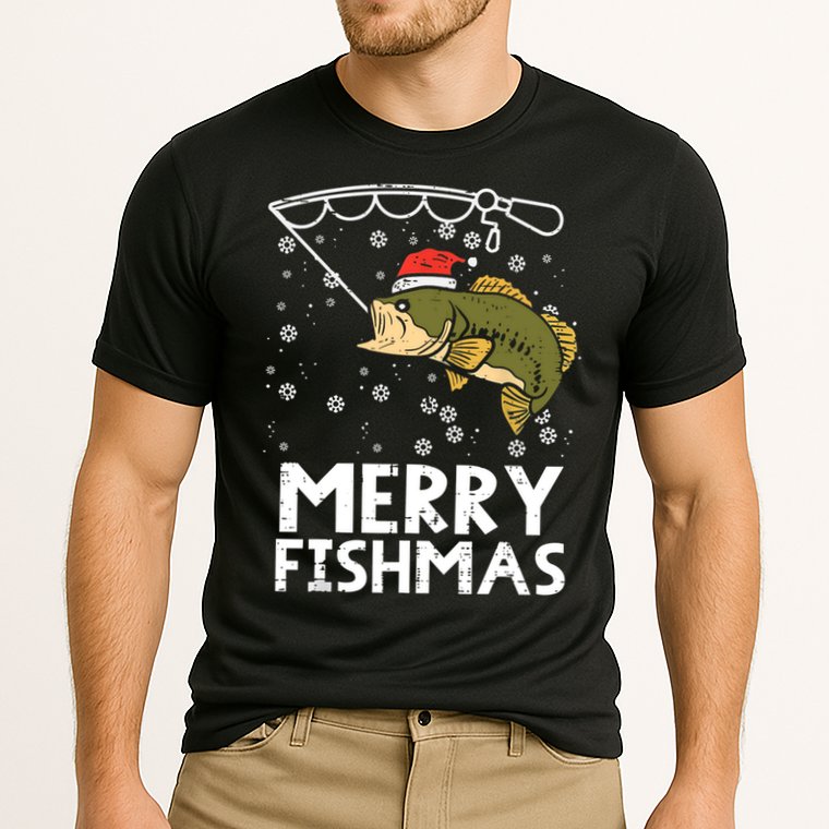 Merry Fishmas Fish Fishing Christmas Pajamas Christmas Gift Cooling Performance Crew T-Shirt