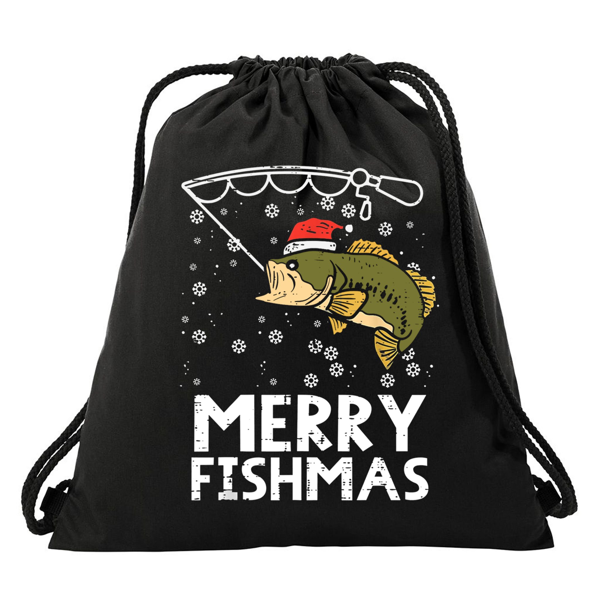 Merry Fishmas Fish Fishing Christmas Pajamas Christmas Gift Drawstring Bag