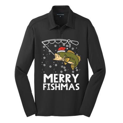 Merry Fishmas Fish Fishing Christmas Pajamas Christmas Gift Silk Touch Performance Long Sleeve Polo