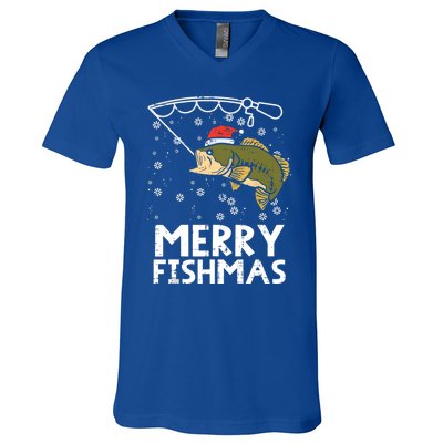 Merry Fishmas Fish Fishing Christmas Pajamas Christmas Gift V-Neck T-Shirt