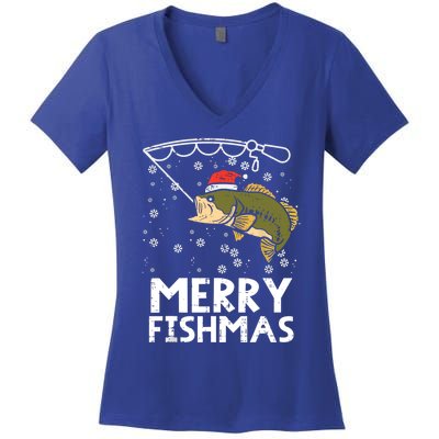 Merry Fishmas Fish Fishing Christmas Pajamas Christmas Gift Women's V-Neck T-Shirt