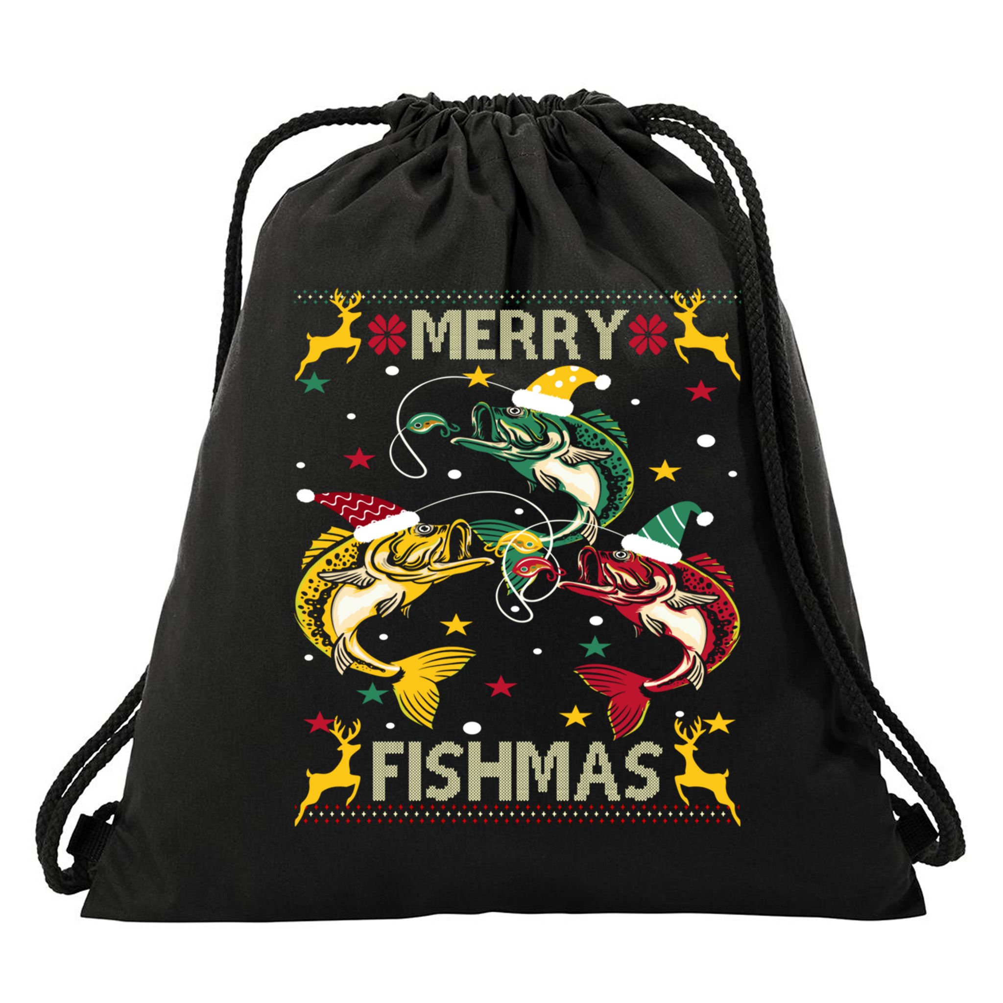 Merry Fishmas Fish Fishing Xmas Christmas Gift Drawstring Bag