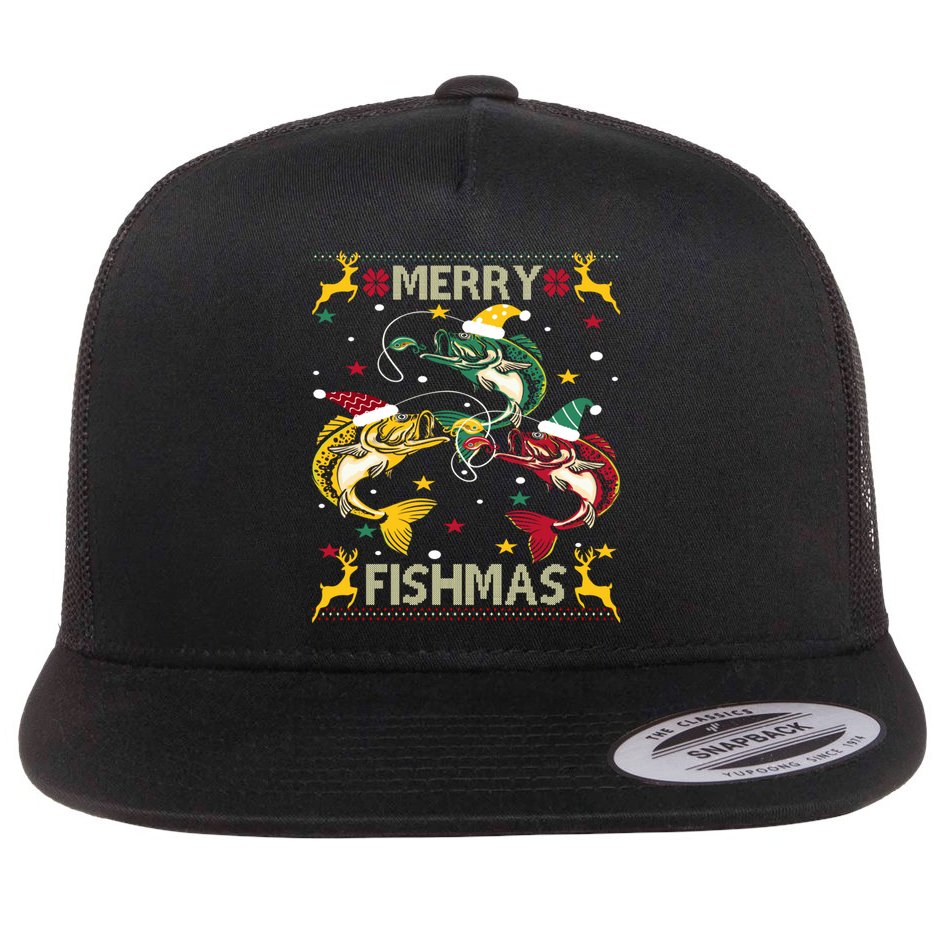 Merry Fishmas Fish Fishing Xmas Christmas Gift Flat Bill Trucker Hat