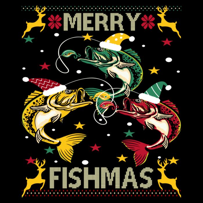 Merry Fishmas Fish Fishing Xmas Christmas Gift Flat Bill Trucker Hat