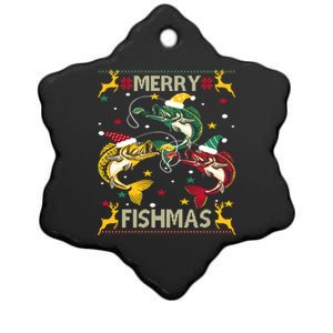 Merry Fishmas Fish Fishing Xmas Christmas Gift Ceramic Star Ornament