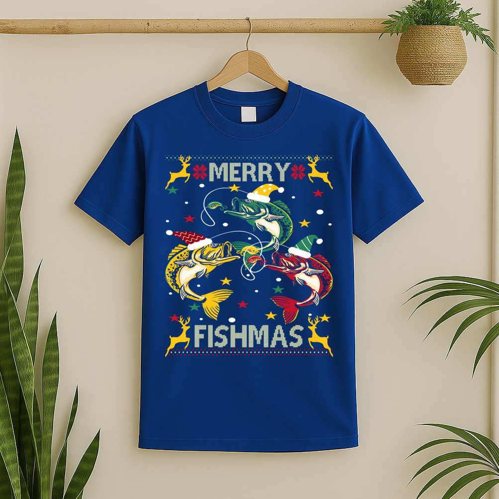 Merry Fishmas Fish Fishing Xmas Christmas Gift T-Shirt