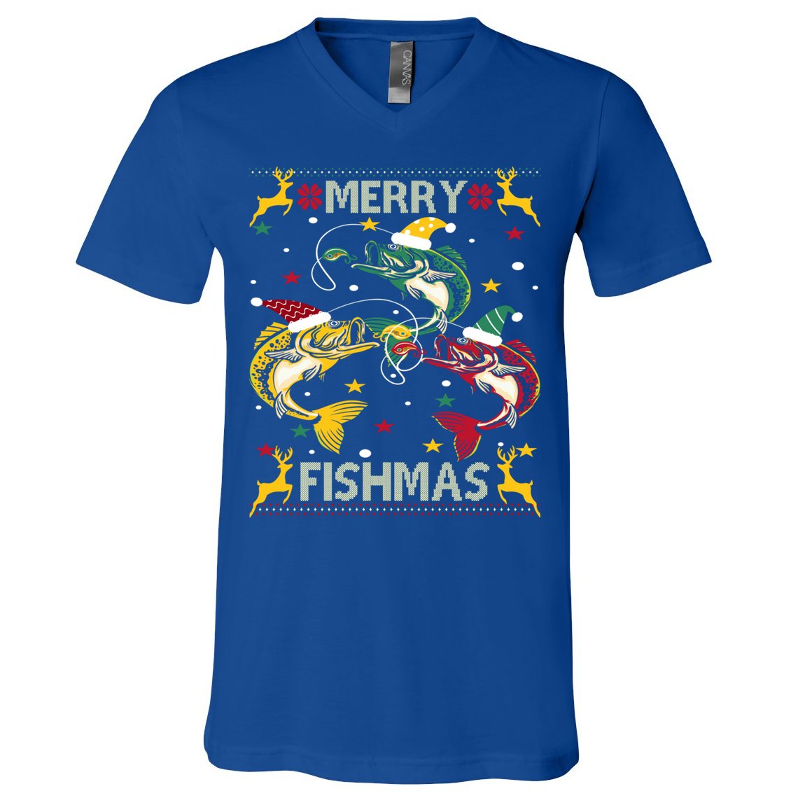 Merry Fishmas Fish Fishing Xmas Christmas Gift V-Neck T-Shirt