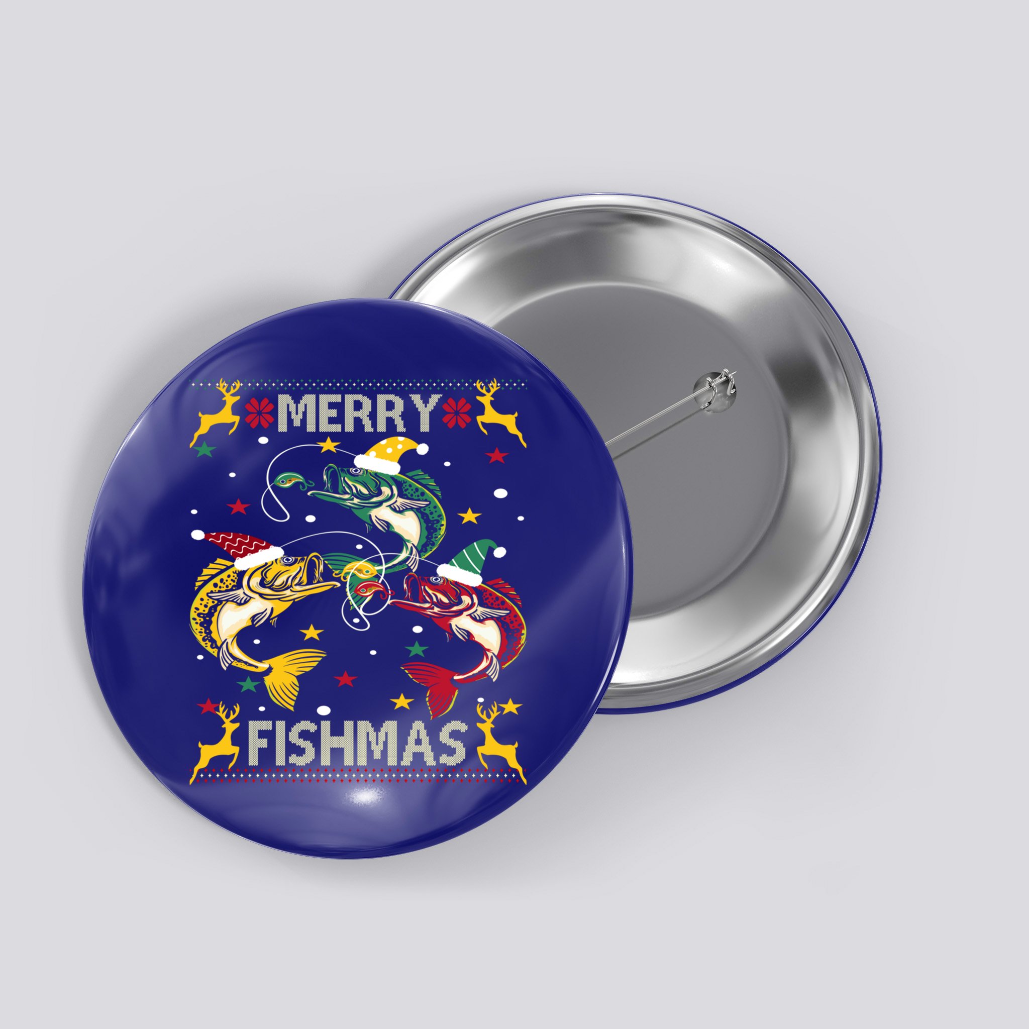 Merry Fishmas Fish Fishing Xmas Christmas Gift Button