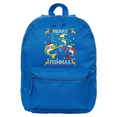 Merry Fishmas Fish Fishing Xmas Christmas Gift 16 in Basic Backpack