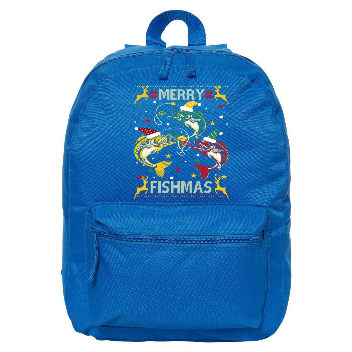 Merry Fishmas Fish Fishing Xmas Christmas Gift 16 in Basic Backpack