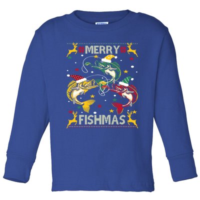 Merry Fishmas Fish Fishing Xmas Christmas Gift Toddler Long Sleeve Shirt