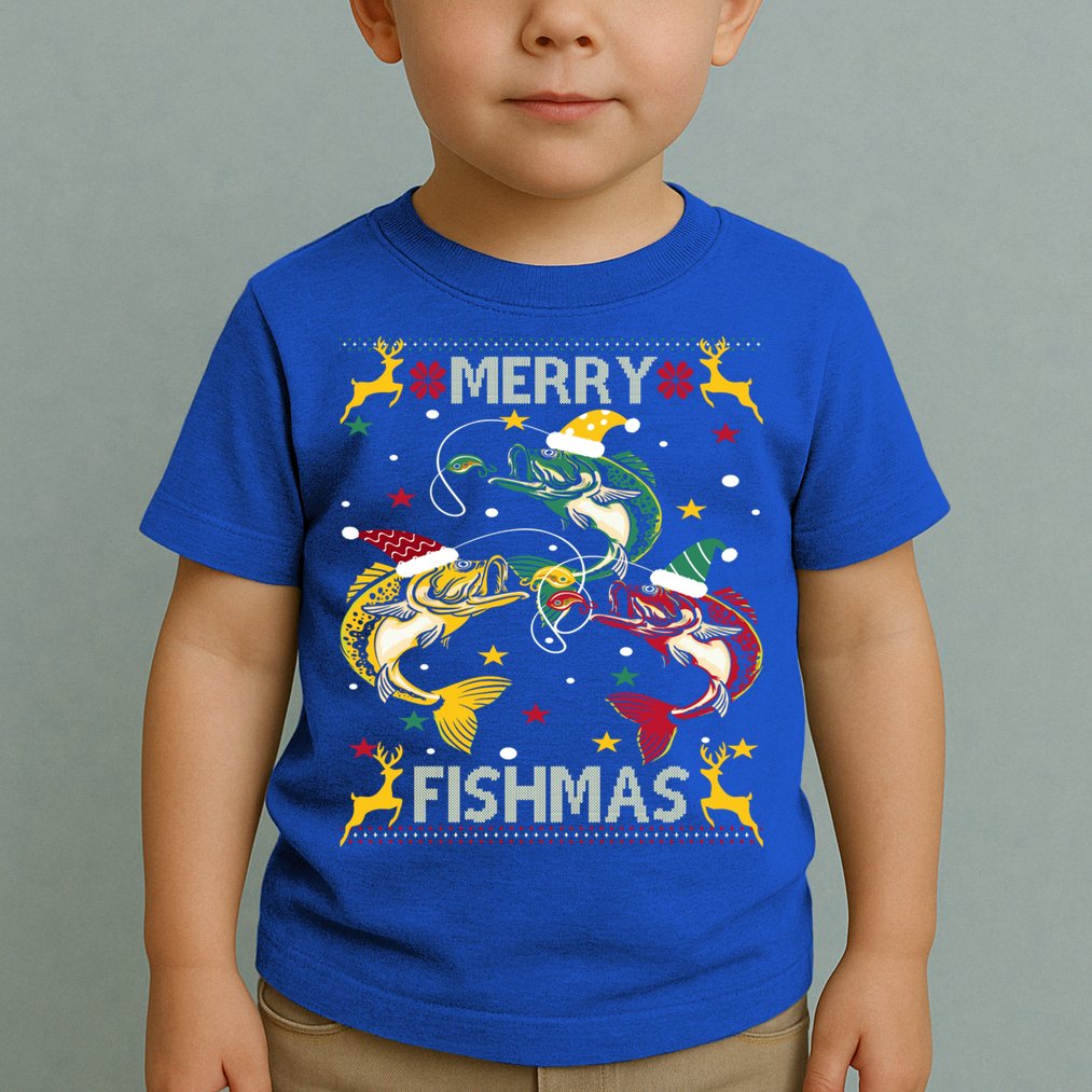 Merry Fishmas Fish Fishing Xmas Christmas Gift Toddler T-Shirt
