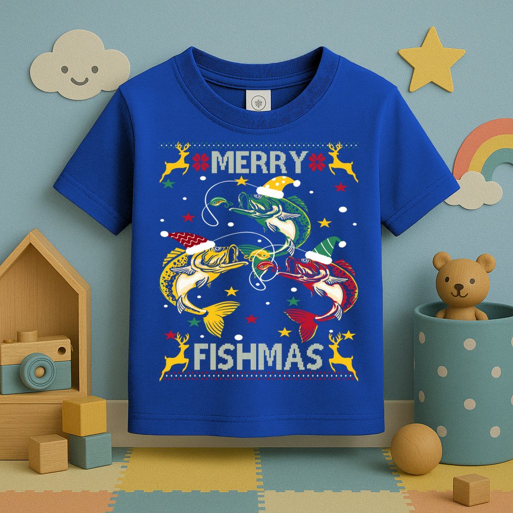 Merry Fishmas Fish Fishing Xmas Christmas Gift Toddler T-Shirt