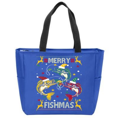 Merry Fishmas Fish Fishing Xmas Christmas Gift Zip Tote Bag