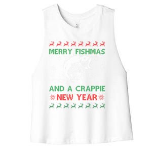 Merry Fishmas Fishing Funny Xmas Crappie For Fisher Gift Women's Racerback Cropped Tank