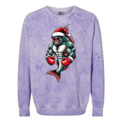 Merry Fishmas Fishing Santa Fish Boxing For Fitness Fans Gift Colorblast Crewneck Sweatshirt