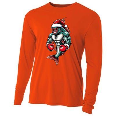 Merry Fishmas Fishing Santa Fish Boxing For Fitness Fans Gift Cooling Performance Long Sleeve Crew