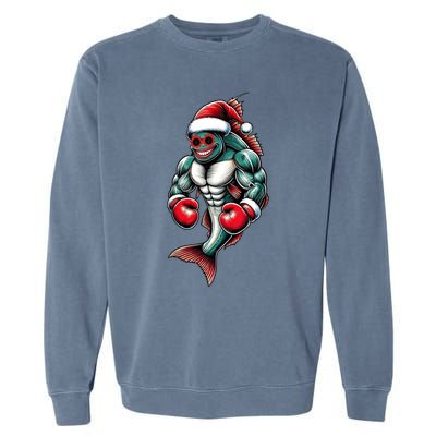 Merry Fishmas Fishing Santa Fish Boxing For Fitness Fans Gift Garment-Dyed Sweatshirt