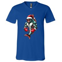 Merry Fishmas Fishing Santa Fish Boxing For Fitness Fans Gift V-Neck T-Shirt