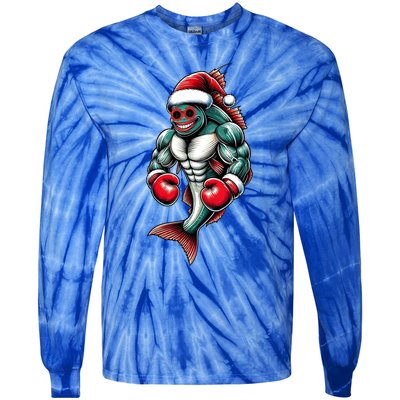 Merry Fishmas Fishing Santa Fish Boxing For Fitness Fans Gift Tie-Dye Long Sleeve Shirt