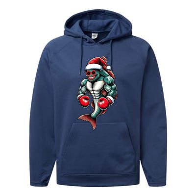 Merry Fishmas Fishing Santa Fish Boxing For Fitness Fans Gift Performance Fleece Hoodie