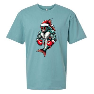 Merry Fishmas Fishing Santa Fish Boxing For Fitness Fans Gift Sueded Cloud Jersey T-Shirt