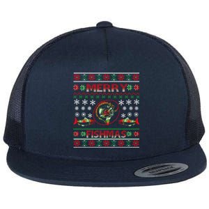 Merry Fishmas Funny Fish Fishing Fisher Ugly Christmas Gift Flat Bill Trucker Hat