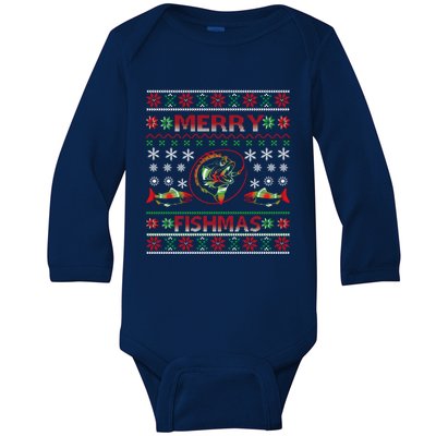 Merry Fishmas Funny Fish Fishing Fisher Ugly Christmas Gift Baby Long Sleeve Bodysuit