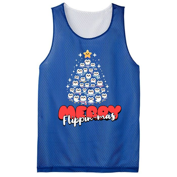 Merry FlippinMas Funny Penguins Christmas Tree Great Gift Mesh Reversible Basketball Jersey Tank