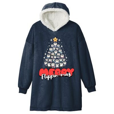 Merry FlippinMas Funny Penguins Christmas Tree Great Gift Hooded Wearable Blanket