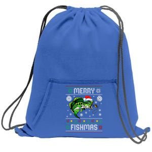 Merry Fishmas Funny Fish Fishing Fisher Ugly Christmas Funny Gift Sweatshirt Cinch Pack Bag