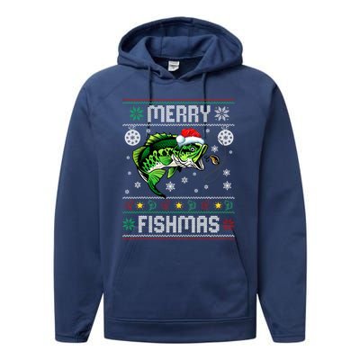 Merry Fishmas Funny Fish Fishing Fisher Ugly Christmas Funny Gift Performance Fleece Hoodie