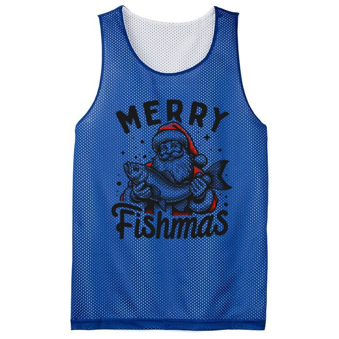 Merry Fishmas Funny Santa Fish Fishing Christmas Fisher Gift Mesh Reversible Basketball Jersey Tank