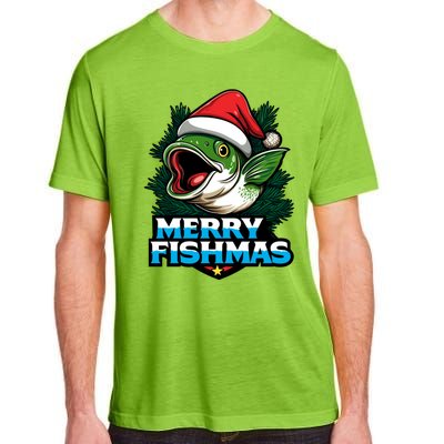 Merry Fishmas Funny Christmas Fish Holiday Fishing Santa Hat Cool Gift Adult ChromaSoft Performance T-Shirt