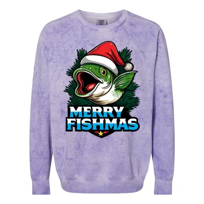 Merry Fishmas Funny Christmas Fish Holiday Fishing Santa Hat Cool Gift Colorblast Crewneck Sweatshirt