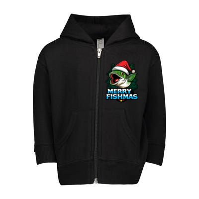 Merry Fishmas Funny Christmas Fish Holiday Fishing Santa Hat Cool Gift Toddler Zip Fleece Hoodie