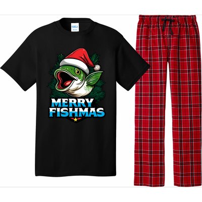 Merry Fishmas Funny Christmas Fish Holiday Fishing Santa Hat Cool Gift Pajama Set