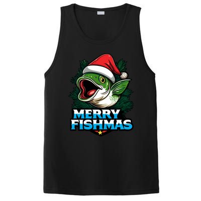 Merry Fishmas Funny Christmas Fish Holiday Fishing Santa Hat Cool Gift PosiCharge Competitor Tank