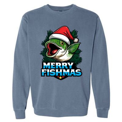 Merry Fishmas Funny Christmas Fish Holiday Fishing Santa Hat Cool Gift Garment-Dyed Sweatshirt