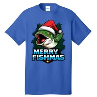 Merry Fishmas Funny Christmas Fish Holiday Fishing Santa Hat Cool Gift Tall T-Shirt