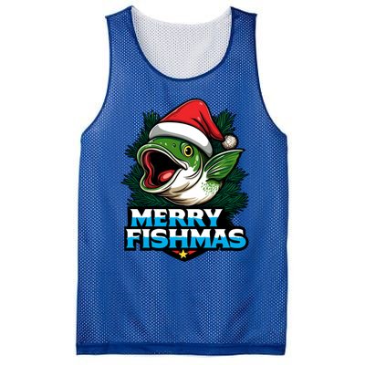 Merry Fishmas Funny Christmas Fish Holiday Fishing Santa Hat Cool Gift Mesh Reversible Basketball Jersey Tank