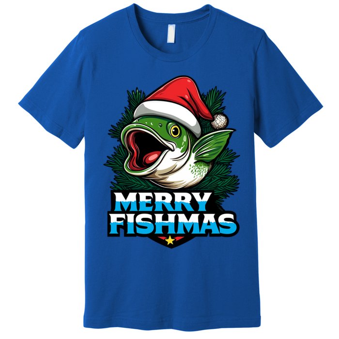 Merry Fishmas Funny Christmas Fish Holiday Fishing Santa Hat Cool Gift Premium T-Shirt